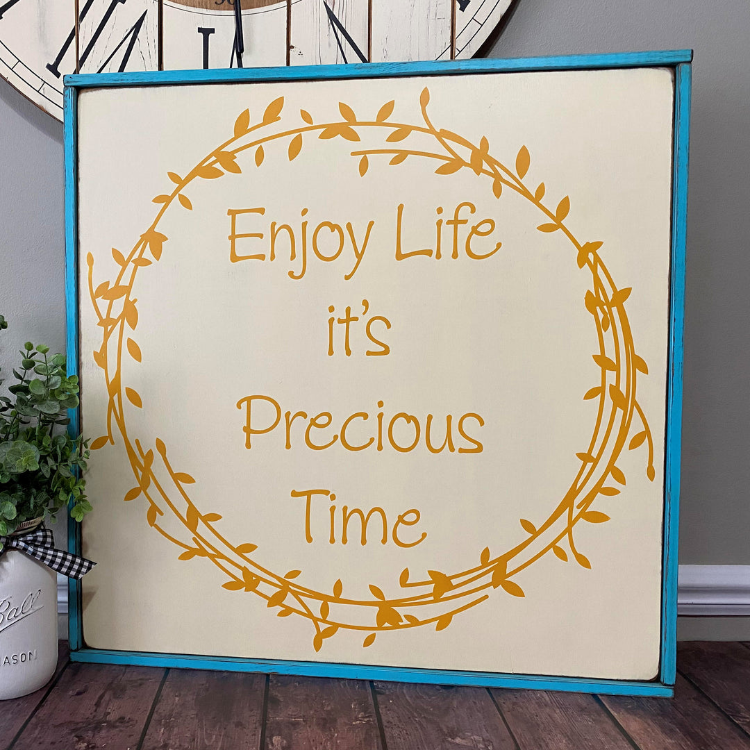 Cream with Marigold Lettering and Turquoise Trim