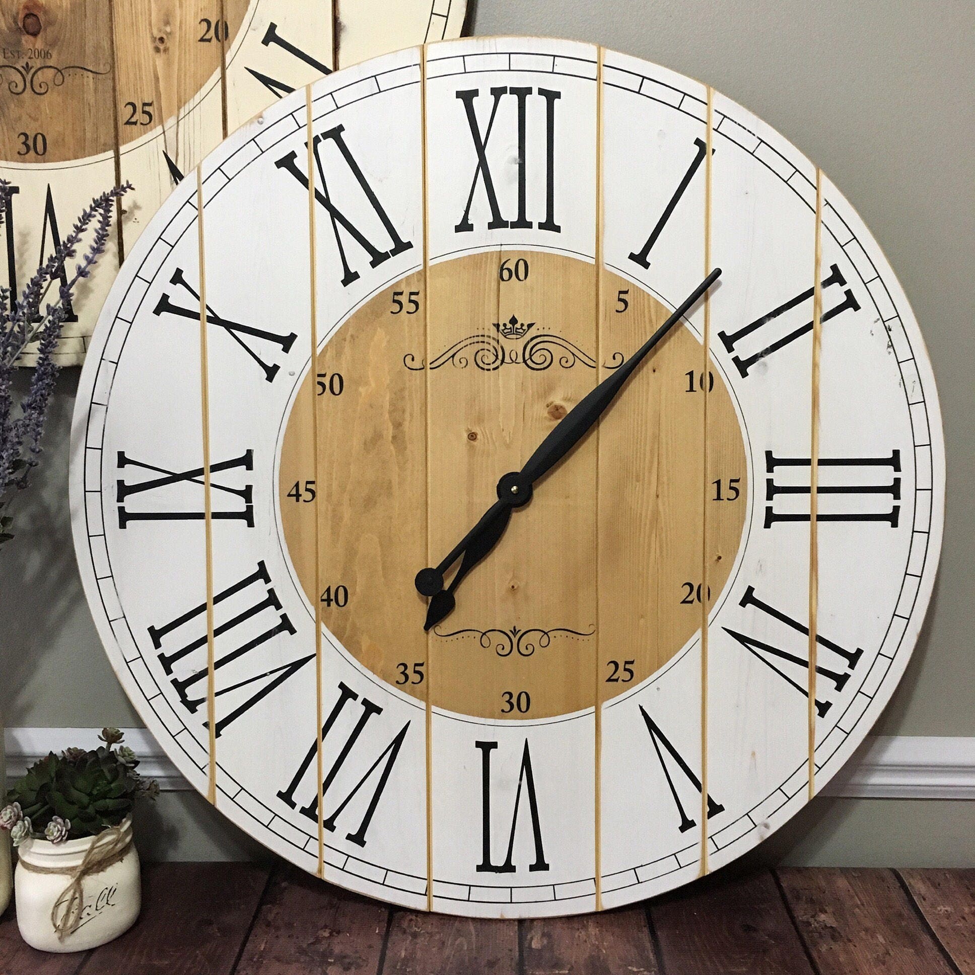 28 Inch Clock 28 Inch Brianna Farmhouse Clock finished in White with Black Text and ...