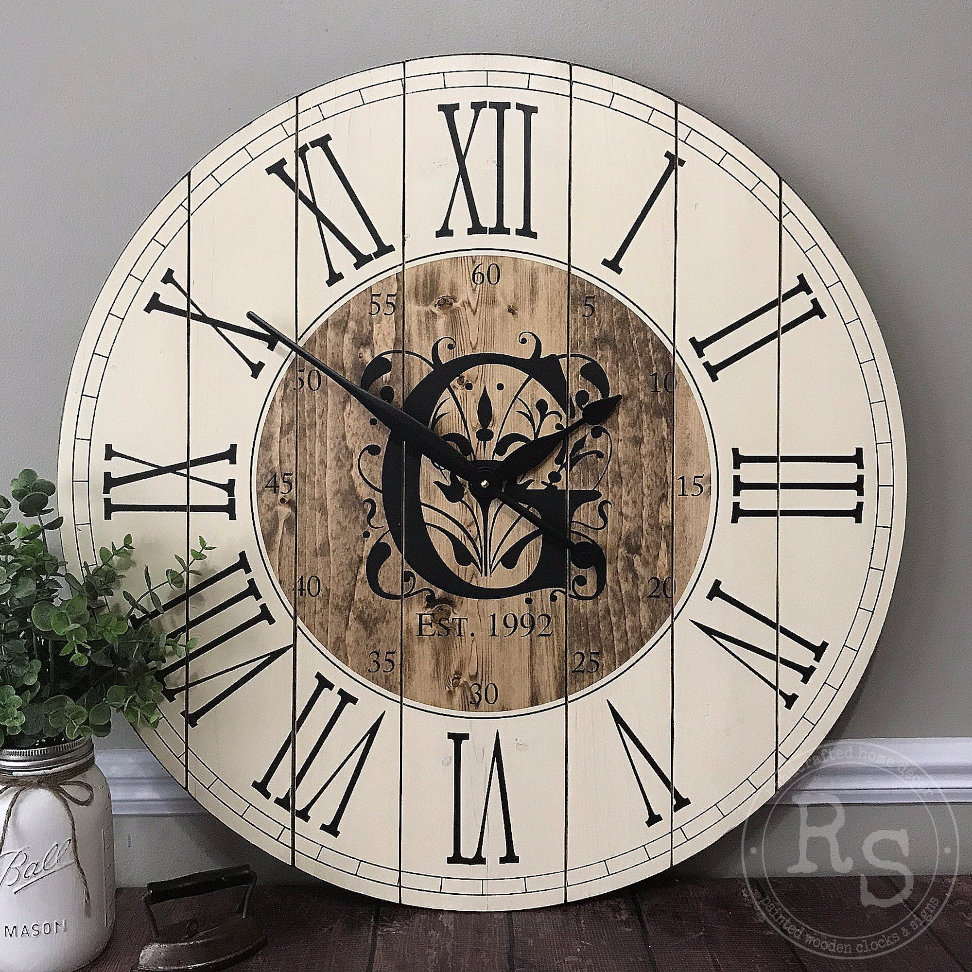 Monogram Clock - Roman Numerals